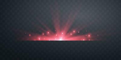 Red horizontal lensflare. Light flash with rays or spotlight and bokeh. Red glow flare light effect. Vector illustration.