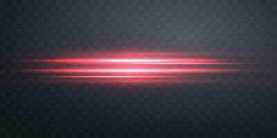 Red horizontal lensflare. Light flash with rays or spotlight and bokeh. Red glow flare light effect. Vector illustration.