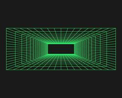 Cyberpunk perspective tunnel. Cyber geometry y2k element. Isolated style on black background. Vector trendy illustration.