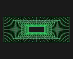 Cyberpunk perspective tunnel. Cyber geometry y2k element. Isolated style on black background. Vector trendy illustration.