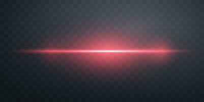 Red horizontal lensflare. Light flash with rays or spotlight and bokeh. Red glow flare light effect. Vector illustration.