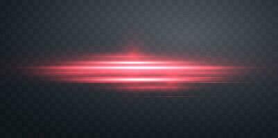 Red horizontal lensflare. Light flash with rays or spotlight and bokeh. Red glow flare light effect. Vector illustration.