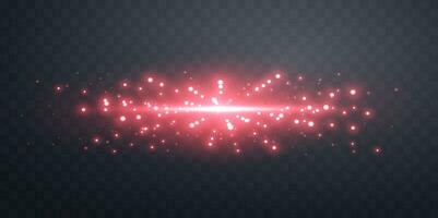 Red horizontal lensflare. Light flash with rays or spotlight and bokeh. Red glow flare light effect. Vector illustration.