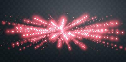 Red horizontal lensflare. Light flash with rays or spotlight and bokeh. Red glow flare light effect. Vector illustration.