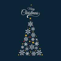 Merry Christmas wallpaper. Christmas background with Christmas tree. Snowflake pattern vector