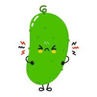 Cute angry Cucumber character. Vector hand drawn cartoon kawaii character illustration icon. Isolated on white background. Sad Cucumber character concept