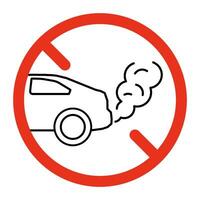 Forbidden exhaust, pollution cloud from car icon. No Exhaust gases, fumes. No idling turn engine. Stop smog from automobile. Vector symbol