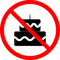 Nee verjaardag taart vlak icoon. rood verbod teken. het is verboden zoet nagerecht. Gezondheid concept illustratie png