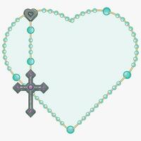 Vector design of heart shaped rosary, rosary with Christian cross, symbol of Catholic religion