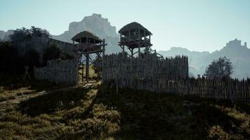 medieval de madera portón de un de caballero castillo foto