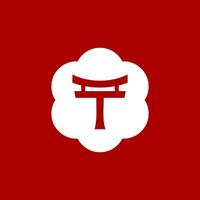 a red and white letter T with tori gate on a red background vector