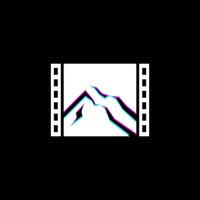 a black background with a white film strip and a mountain vector