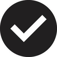 Check circle icon . Black tick symbol vector isolated on white background