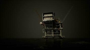 A towering oil rig in the middle of the ocean photo