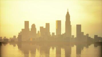 Smog lies over the skyline of Historical architecture and modern skyscrapers photo