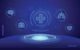 Sci-fi healthcare banner hologram futuristic interface, medical futuristic banner vector