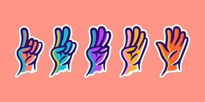 fingers count cartoon vector. hands showing numbers, hand gesture count 1 2 3 4 and 5 vector icon illustration in trendy cartoon filled line style set Illustration, counting hand vector design