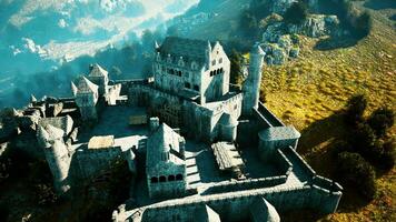 Aerial view of medieval castle with inner and outer courtyard photo