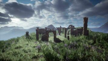 Weathered castle remains perched on high ground photo