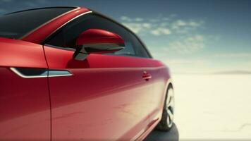 Close up detail of sport car in salt desert photo