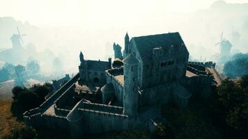 Aerial view of medieval castle with inner and outer courtyard photo