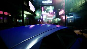 bokeh art background picture of neon lights of the night street photo