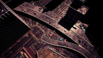 An aerial view of a busy street intersection in the heart of the city photo