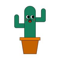 retro estilo cactus dibujos animados plano ilustración vector