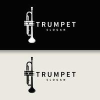 simple brand silhouette design brass musical instrument trumpet, classic jazz trumpet logo vector