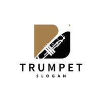 simple brand silhouette design brass musical instrument trumpet, classic jazz trumpet logo vector