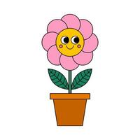 Retro style flower cartoon flat illustration vector