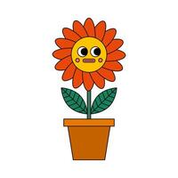 Retro style flower cartoon flat illustration vector