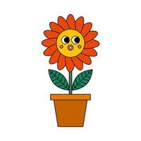 Retro style flower cartoon flat illustration vector