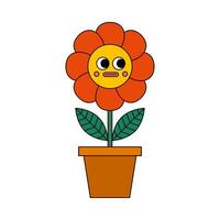 Retro style flower cartoon flat illustration vector