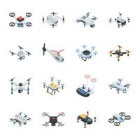 Bundle of Aerial Drones Isometric Icons vector