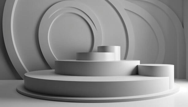 AI Generated Elegant abstract set of white podiums in sunlight with shadow on white background for product display. Simple modern geometric design. Generative AI. photo