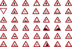 Set of triangular and round traffic, warning, prohibition and danger signs icons vector