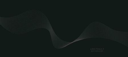 Abstract vector black background with grey wavy lines.