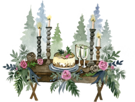 aquarelle esquisser de Noël table avec hiver décor. hiver mariage clipart. Nouveau année main tiré illustration png