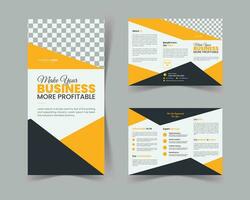 Corporate trifold brochure design template with yellow color pro vector. vector