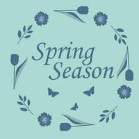 Spring seasonal minimal banner with border bright flowers with place for text. Trendy modern background. Template for advertising, web, social media. vector