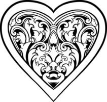 Heart with floral design inside Line Art vector