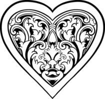 Heart with floral design inside Line Art vector