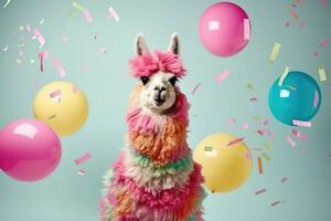 Bright colorful donkey pinata on light background. AI Generated photo