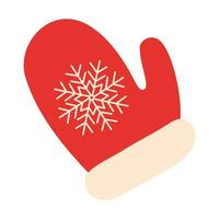 Christmas vector flat illustration withred mitten with snowflake