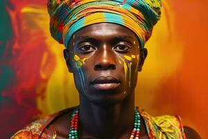 vistoso retrato de africano hombre , ai generado foto