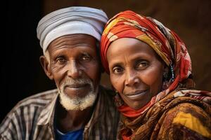 colorful portrait of old african couple, AI Generated photo