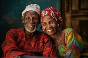 colorful portrait of old african couple, AI Generated photo