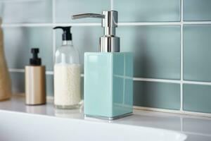 AI generated Soap dispenser in bathroom interior. AI Generated photo