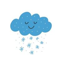 Snow cloud, falling snow from a cute cloud. Vector hand-drawn elements on a white background.